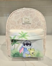 Loungefly Disney Lilo  Stitch Mini Backpack White Multicolor Leaf Pattern