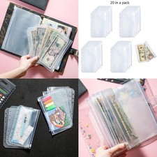 20Pcs 6-Holes Binder Pockets 6-Holes Budget Pocket Cash Envelopes Clear Zippered