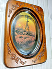 Vtg Wood Framed Mirror Picture Reflective Art Windmill Sunset Ranch Farm Decor