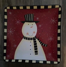 Certified International "SNOWMAN" PLATE 10.5" Square  Set Of 2