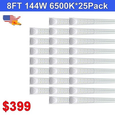 25 Pack 8 Foot LED Shop Lights 144W 6500K Linkable T8 Garage Ceiling Led Lights