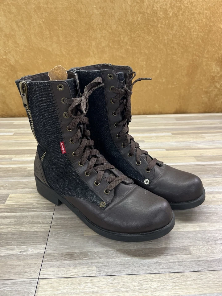 Botas Levi's Mujer Talla 11 Denim Estilo Combate Con Cordones Cremallera Lateral Zapato - 20D693 Foto 4 de 4