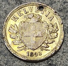 SWITZERLAND 🇨🇭 TWO (2) RAPPEN COIN 1893 B (DAMAGED / ALTERED)