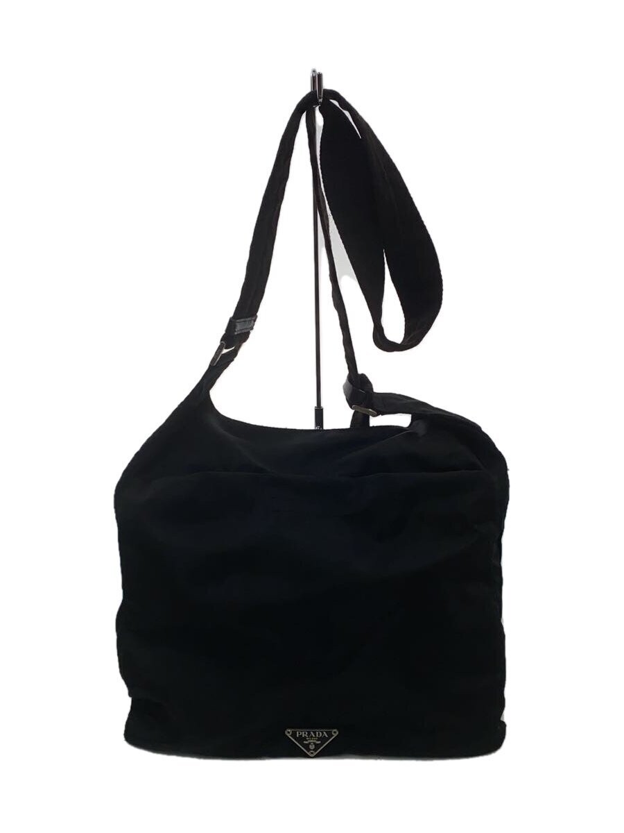 PRADA Black Nylon Shoulder Bag with Triangular Logo Plate