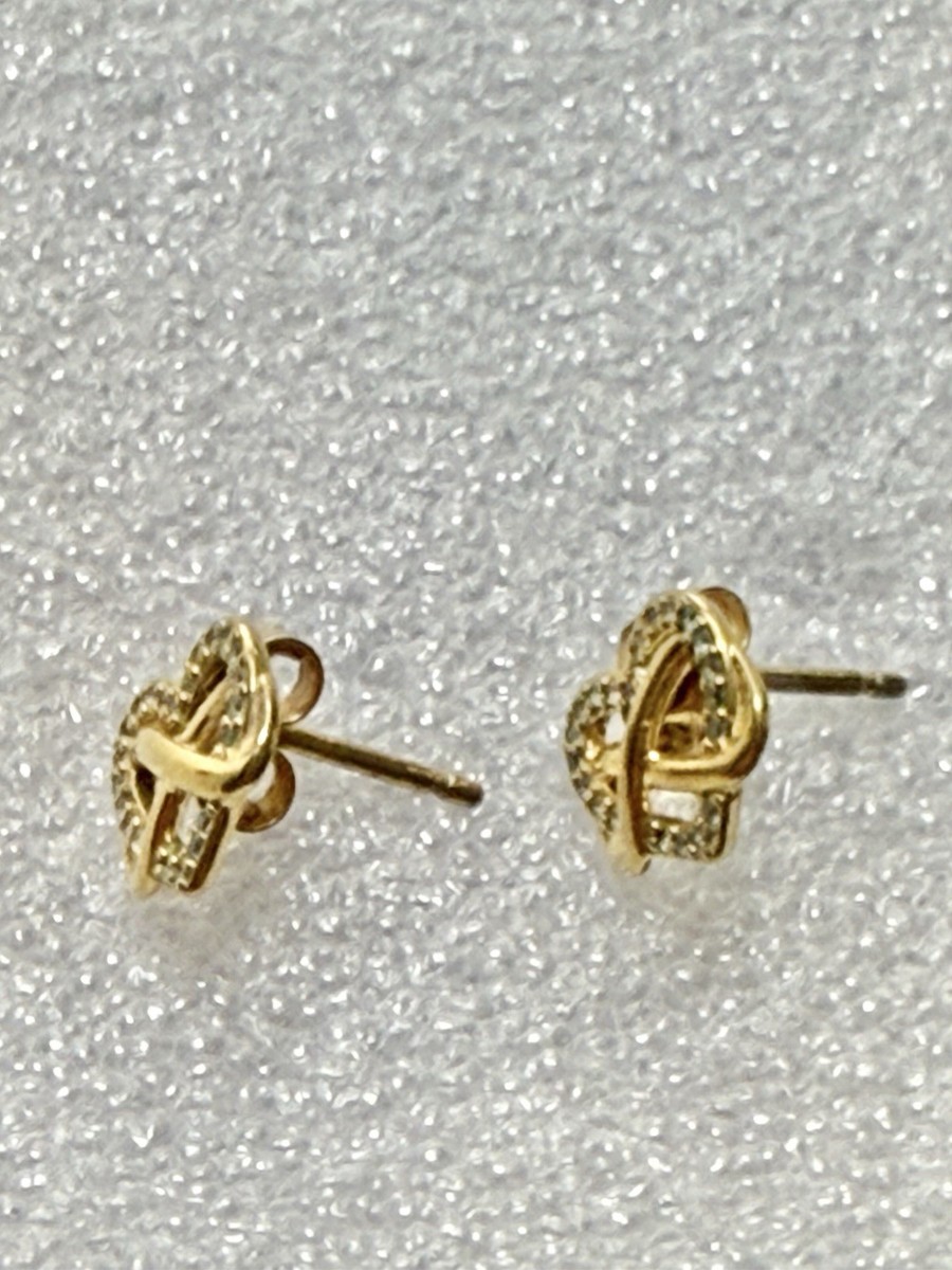 ALE MET Pandora Retired Gold Played 1/4” Lover Heart Knot Earrings View 5