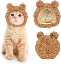 Cute Cat Costume Warm Bear Hat Adjustable Soft Small Pet Headwear for Puppy Dog