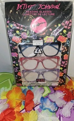 BETSEY JOHNSON Bold & Sassy 3 PIECE READER READERS GLASSES GIFT SET 2.00 NEW 