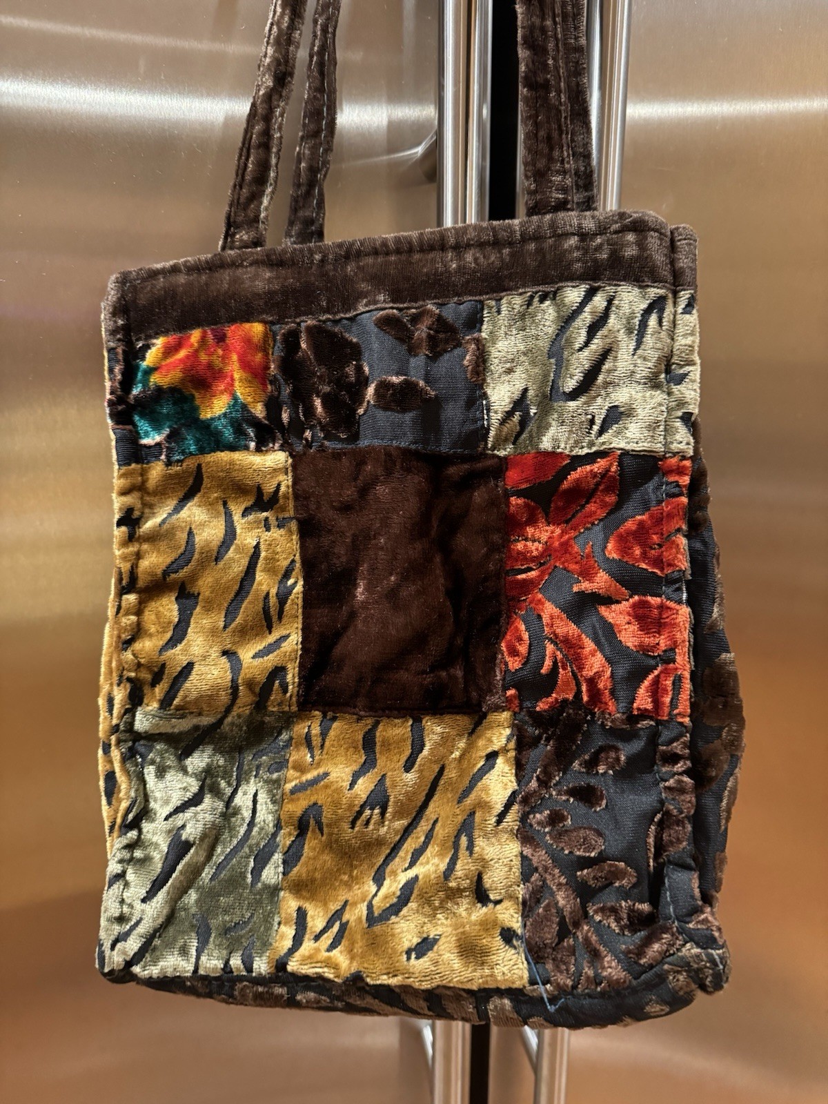 Patchwork Velvet Double Handle Boho Shopper Tote … - image 2