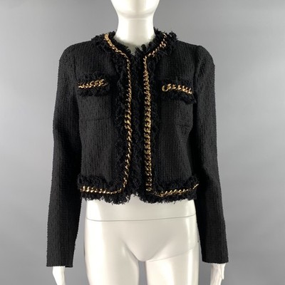 VERSACE Size 6 Black Gold Cotton Chain Jacket