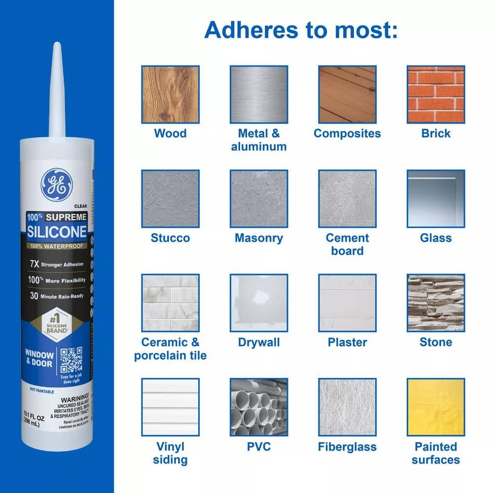 Supreme Silicone Caulk 10.1 Oz Window and Door Sealant Clear