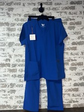 NWT Monarch Uniforms Short Sleeve V Neck Scrub Uniform Set - Blue Size Large