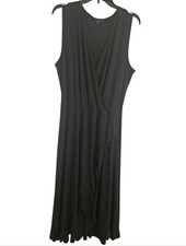 Tahari Black Faux Wrap Sleeveless Midi Dress Ruffled Skirt Sz 1X