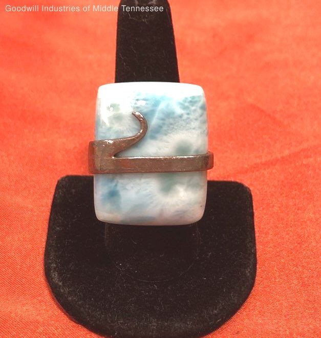 Sterling Silver Larimar Adjustable Ring Size 9 As… - image 1