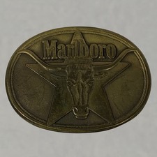 Vintage Marlboro Solid Brass Belt Buckle Cowboy Texas Star Longhorn Steer 1987