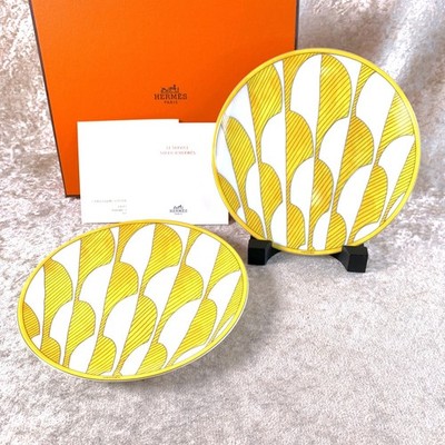 Hermes Brotteller Soleil d'Hermes gelb Porzellan 2er Set mit Etui
