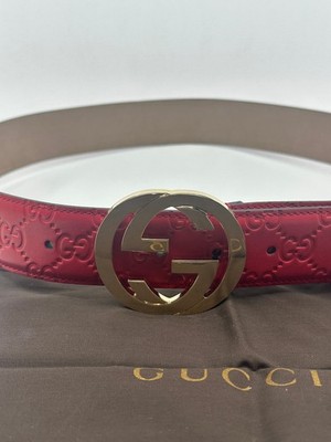 Red LeatherGucci Mens Gold Buckle Belt
