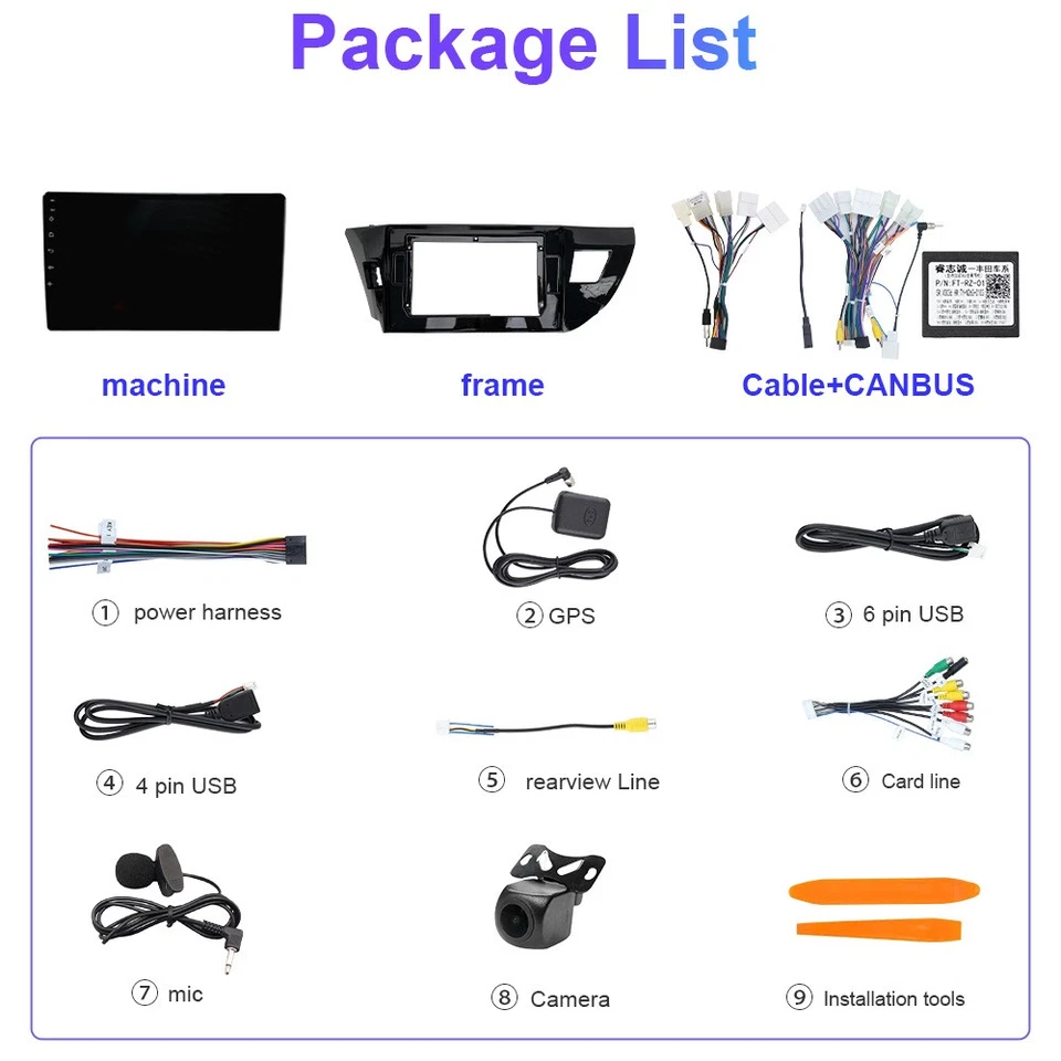 Stereo For Toyota Corolla 2014-2016 Car Radio Apple Carplay Android 13 GPS Navi Foto 2 de 4