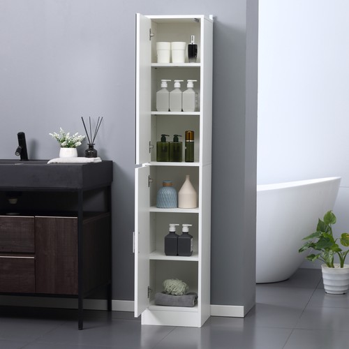 Tall Mirrored Bathroom Cabinet Bathroom Storage Cupboard, White - Picture 6 of 11