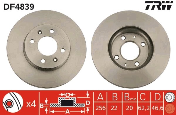 2X TRW Bremsscheibe DF4839 FüR RIO KIA Hyundai JB PB PBT Accent MC I20 1 3 Crdi-image