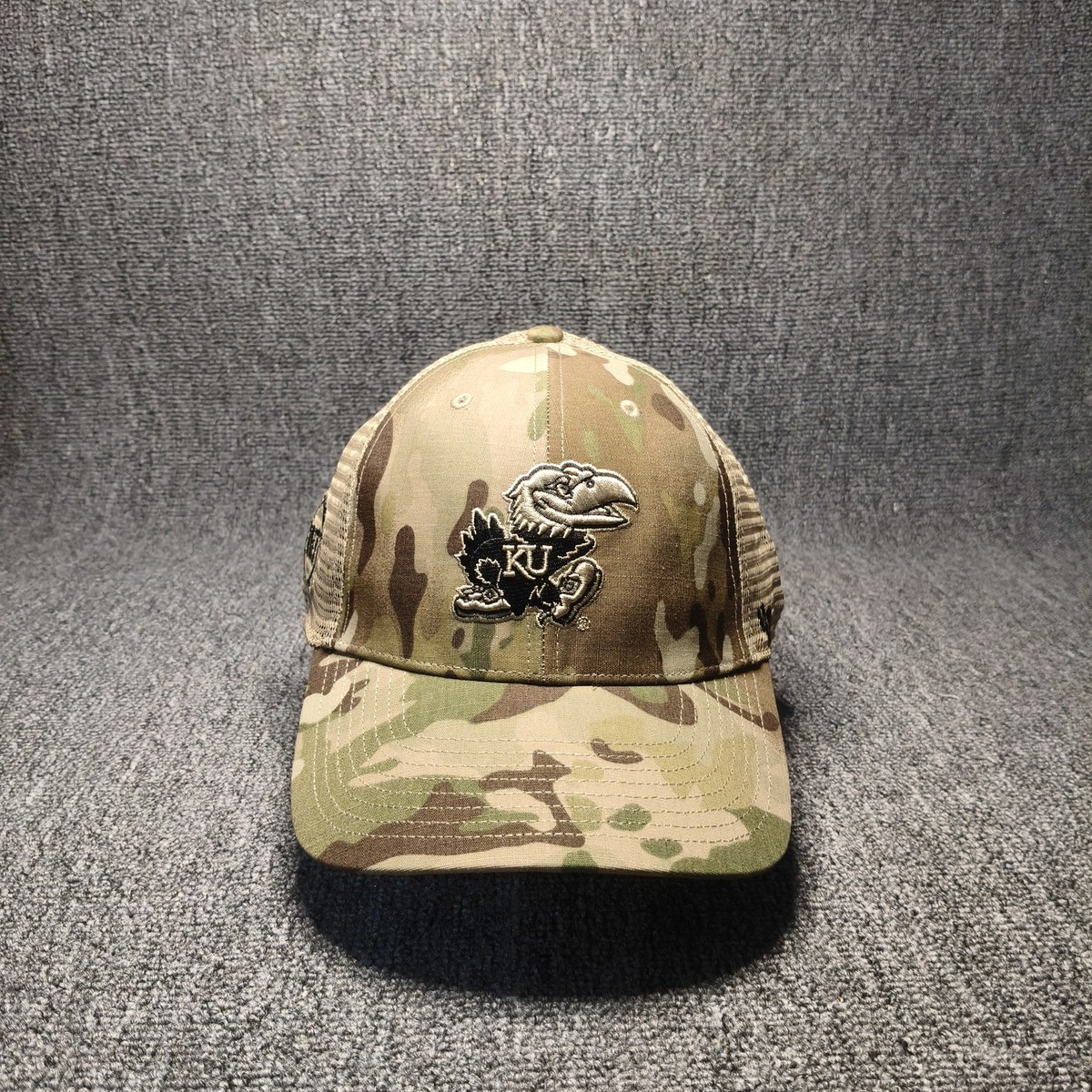 47 Brand Kansas Jayhawks OHT Camo Trucker Snapback Hat Cap NCAA