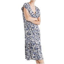 Madewell Women's Blue Floral Print V-Neck Tiered Rufle Button Down Dress Size S