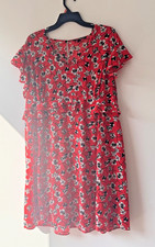 So Fabulous Red Ditsy Floral Tea Dress Size 20 Plus Curve Ruffle Sleeve Summer
