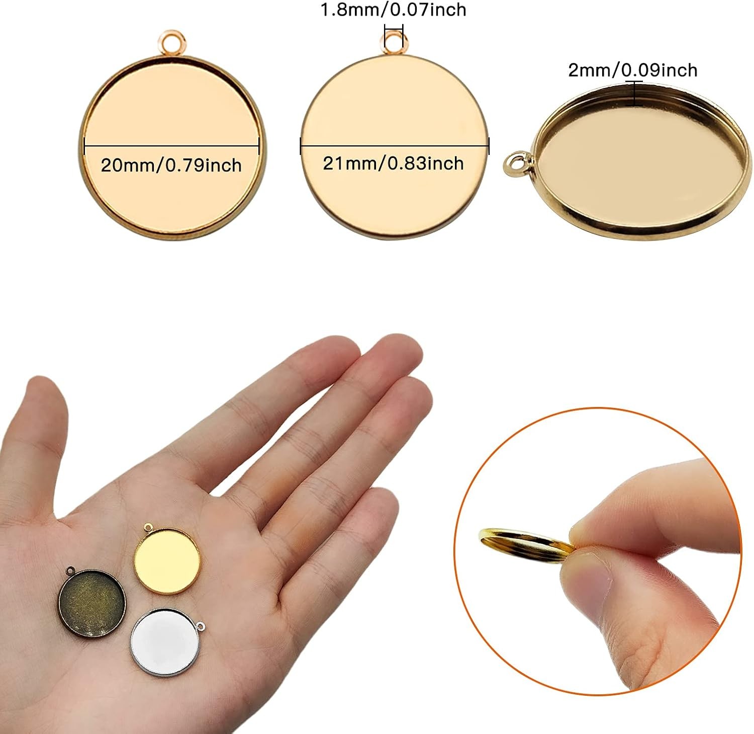 Oubaka 60Pcs Round Blank Bezel Pendant Trays,DIY Bronze,Gold,Silver,White 