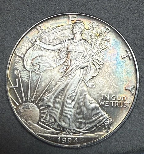 1994 Silver Eagle - Unc - Beautiful Album Toned Rainbow Toning
