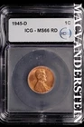 1945-D Lincoln Wheat Cent-ICG MS 66 RD Choice Gem BU No Reserve #SLL686
