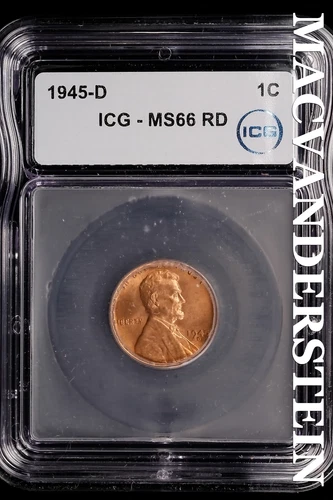 1945-D Lincoln Wheat Cent-ICG MS 66 RD Choice Gem BU No Reserve #SLL686