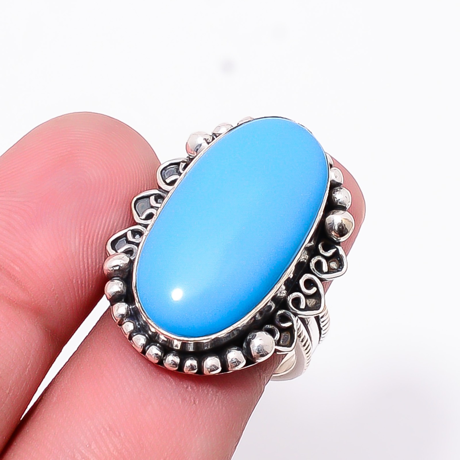 Sleeping Beauty Turquoise Sterling Silver Bold Oval Statement Ring S.7 R124710