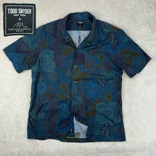 Todd Snyder x Tessitura Monti Men’s Scarf Print Batik Loop Collar Camp Shirt XL