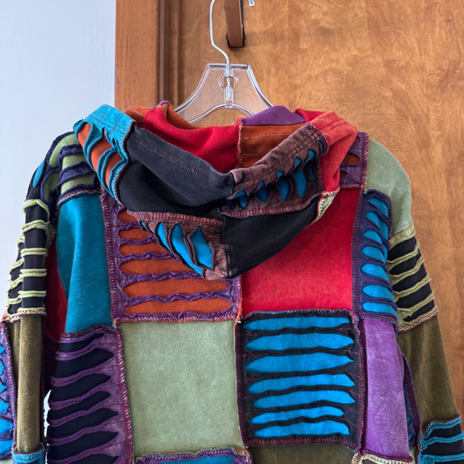 Rising International Patchwork Boho Zip Hooded Du… - image 7