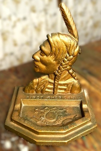 EARLY 1900'S "FIRST AMERICAN" SOLID BRONZE NATIVE AMERICAN COIN/TRINKET TRAY