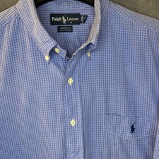 VTG Ralph Lauren Yarmouth Mens 17 34/35 Blue White Check Button Down Shirt