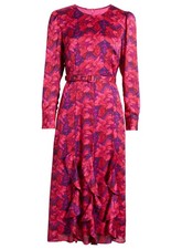 Tahari ASL Womens Belted Cascading Ruffle Dress 8 Violet Rose - NWT $159