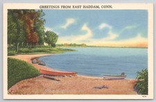 Greetings from East Haddam, CT Vintage Linen Postcard - Scenic Waterfront Boats