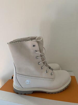 Timberland Authentic WP Fleece Fold Down White Nubuck Silver Women's Size 8