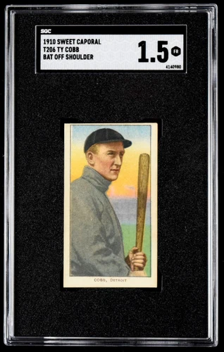 1910 T206 Sweet Caporal Ty Cobb Bat Off Shoulder SGC 1.5 Very Nice For the Grade