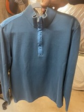 Hugo Boss Shirt Mock Neck Sweater 1/4 Zip Dressy Casual Mens Size Large Blue