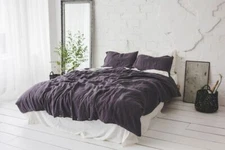 Dark Aubergine 100% Linen Duvet Cover Set Linen Quilt Set Washed Linen Bedding