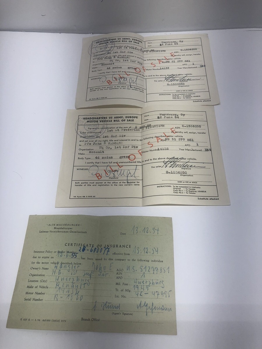 Lot of Military Documents 1954 1956 Army Receipts Member Lot of Military Documents 1954 1956 Army Receipts Member