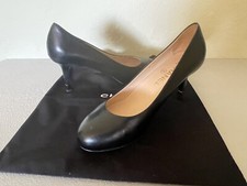 Chanel Black Rounded Toe Lambskin Leather Pump size 37.5