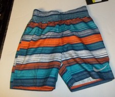 Nike blue orange stripe boys swim suit trunk shorts elastic waist 6 LittleMedium