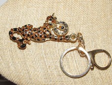 Leopard Rhinestone Key Ring Key Chain Purse Charm Black Enamel