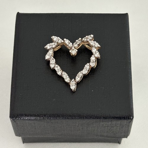 Vintage 14K Gelbgold natürlicher Diamant schwebendes offenes Herz Anhänger