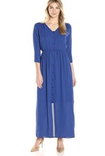 NWOT James & Erin Georgette Blue Button Down Maxi Dress - Small