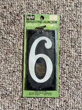 6 - Hy-Ko CA-25 Reflecting Aluminum House Numbers White on Black Base 1960s MCM