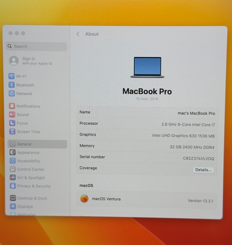 2019 MacBook Pro 15 inch 2.6 i7 32GB 512GB Radeon Pro 560 Used - Picture 7 of 8
