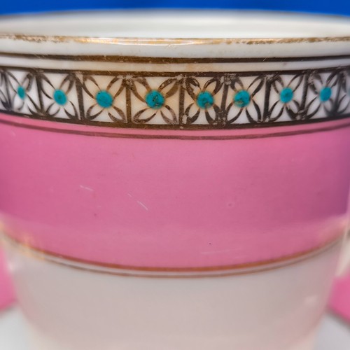 Antique Victorian Tea Set * Pink & Gold Cups Saucers Plates * Raised Enamel Dots - Picture 8 of 15